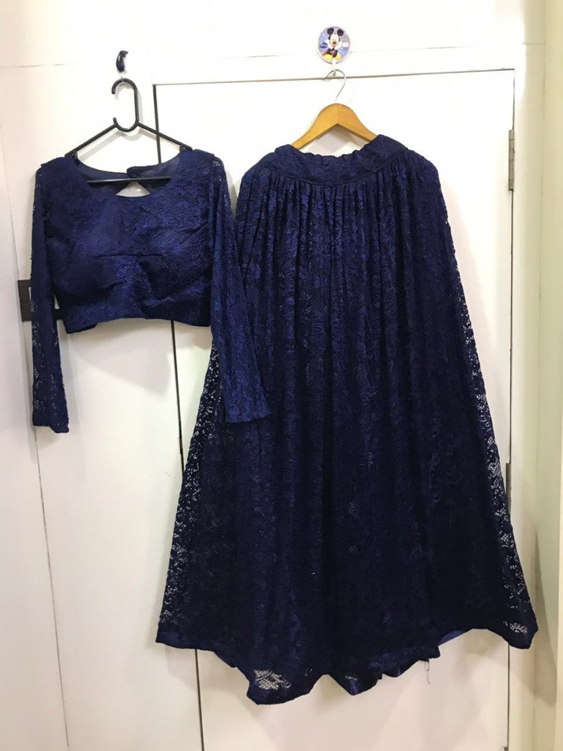 Navy blue rassel net partywear lehenga choli