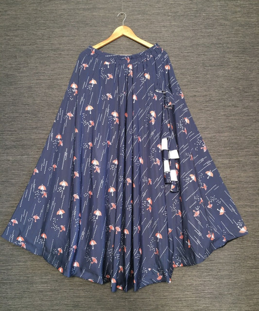 Navy blue rayon cotton digital printed skirt