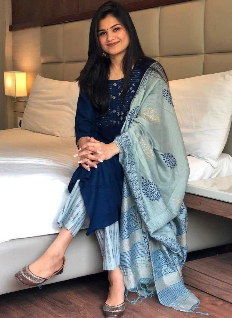 Navy blue rayon printed salwar suit