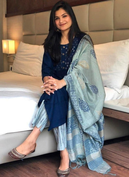 Navy blue rayon printed salwar suit