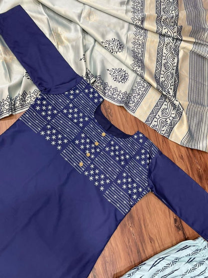 Navy blue rayon printed salwar suit