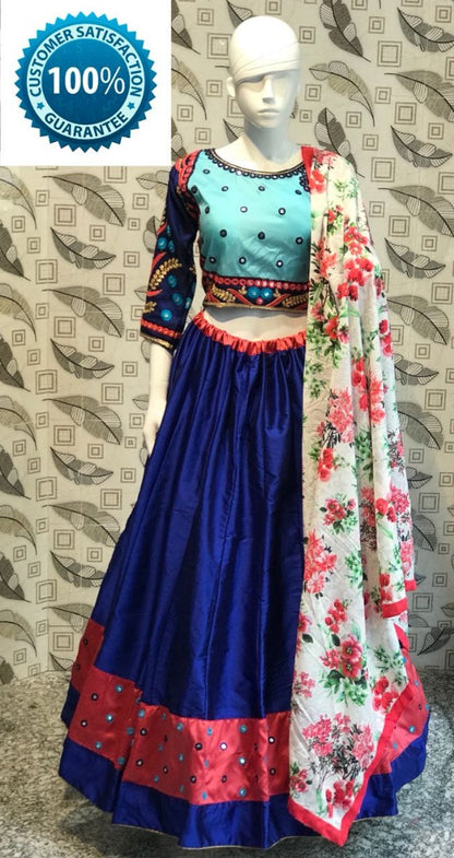 Navy blue silk embroidered traditional navratri festival lehenga choli