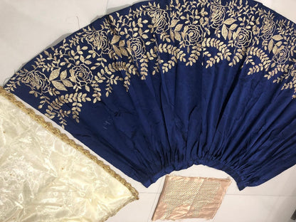 Navy blue tafeta silk embroidered ceremonial lehenga choli