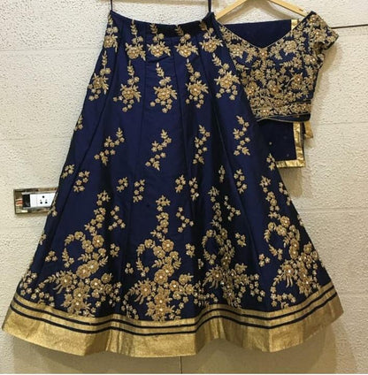 Navy blue tafeta silk embroidered lehenga choli for wedding