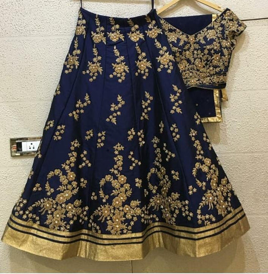 Navy blue tafeta silk embroidered lehenga choli for wedding
