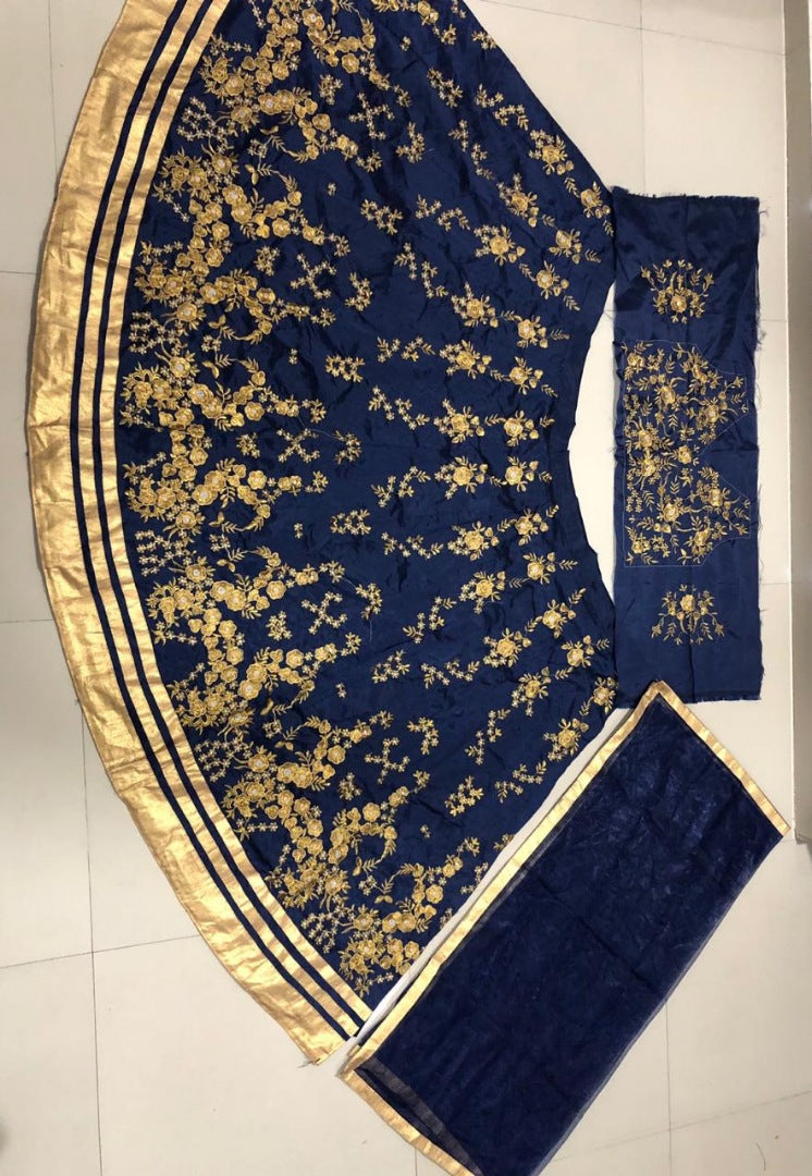 Navy blue tafeta silk embroidered lehenga choli for wedding