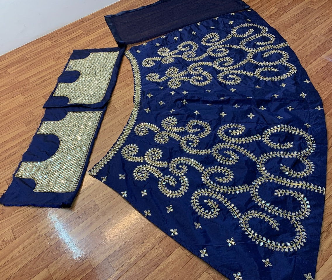 Navy blue taffeta silk cording embroidered work ceremonial lehenga choli