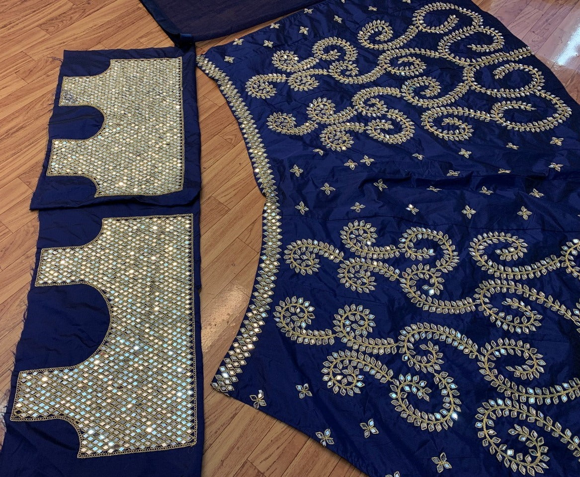 Navy blue taffeta silk cording embroidered work ceremonial lehenga choli