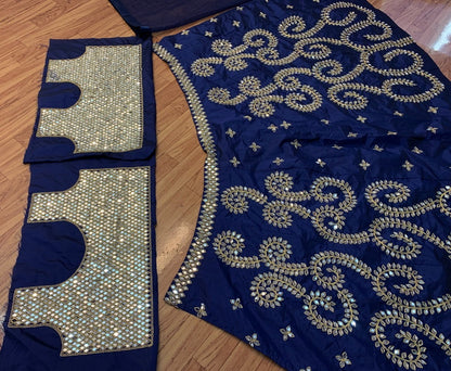 Navy blue taffeta silk cording embroidered work ceremonial lehenga choli