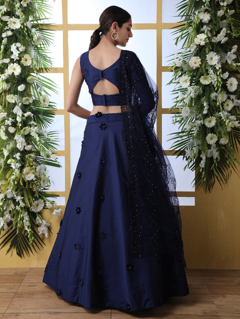 Navy blue taffeta silk designer lehenga choli