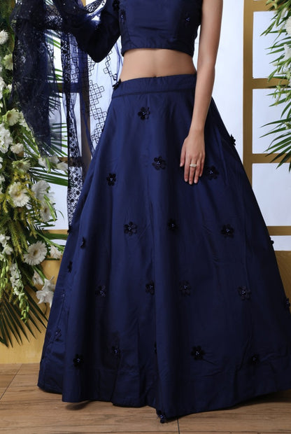 Navy blue taffeta silk designer lehenga choli
