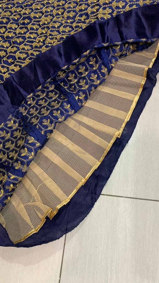 Navy blue tapeta silk heavy embroidered party wear crop top lehenga