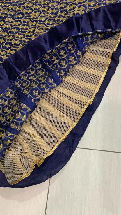 Navy blue tapeta silk heavy embroidered party wear crop top lehenga