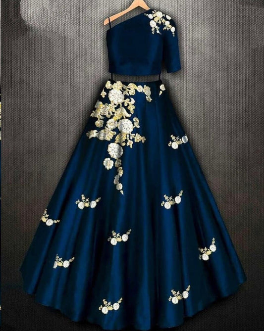 Navy blue two tone tapeta silk fancy embroidered lehenga choli