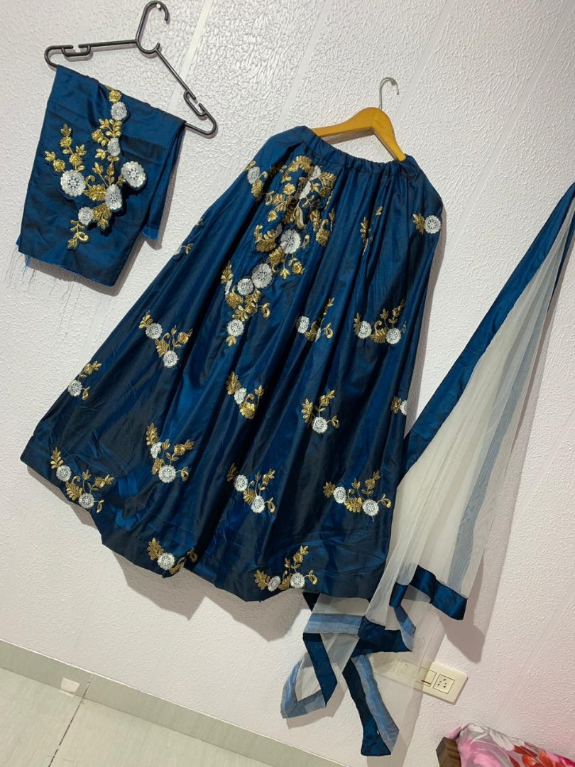 Navy blue two tone tapeta silk fancy embroidered lehenga choli