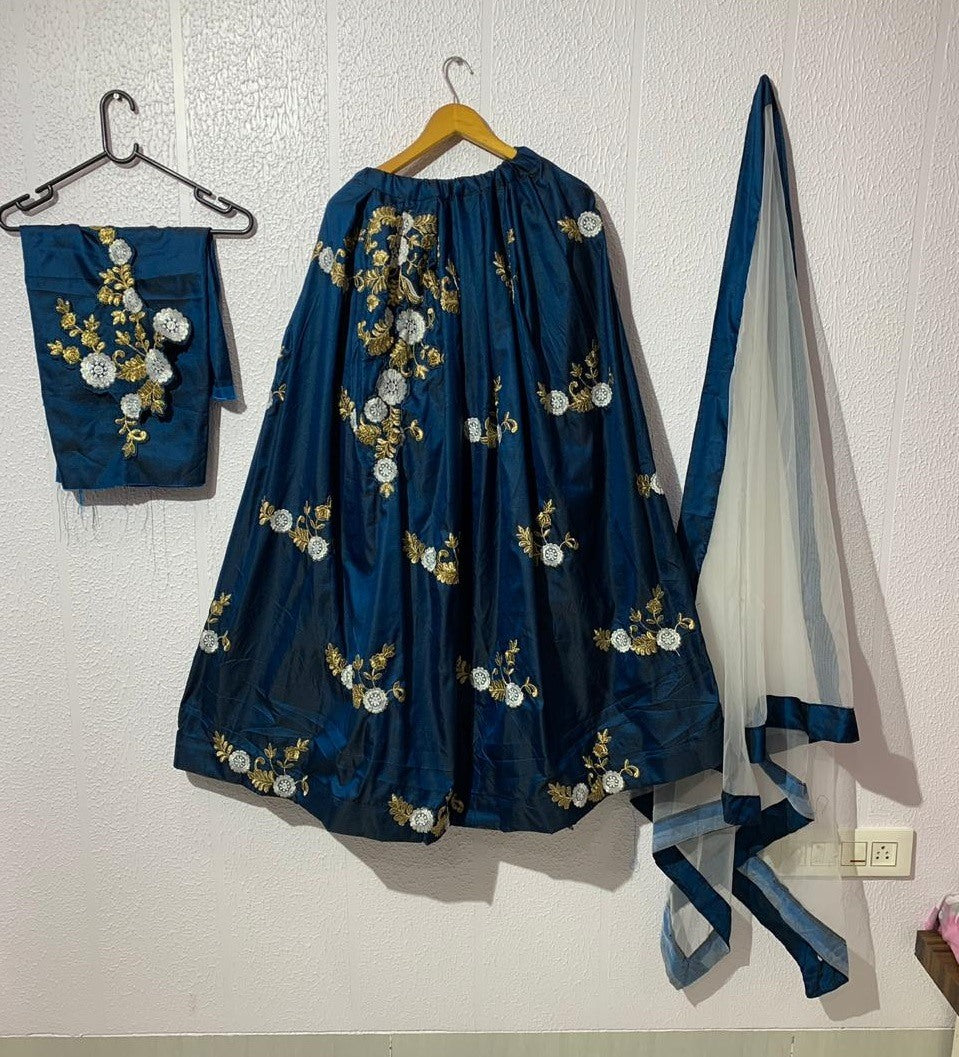 Navy blue two tone tapeta silk fancy embroidered lehenga choli