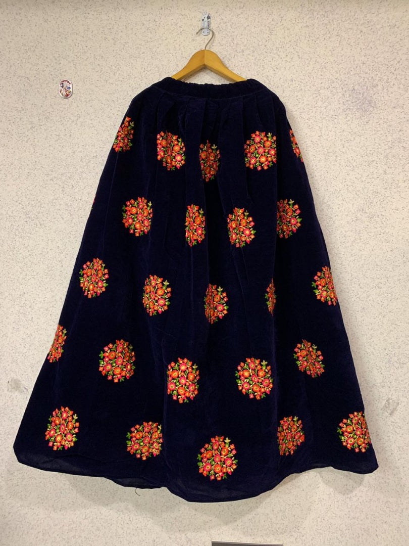 Navy blue velvet designer embroidered partywear lehenga choli