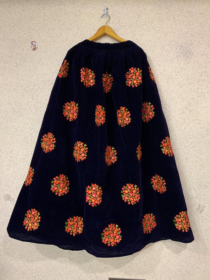 Navy blue velvet designer embroidered partywear lehenga choli