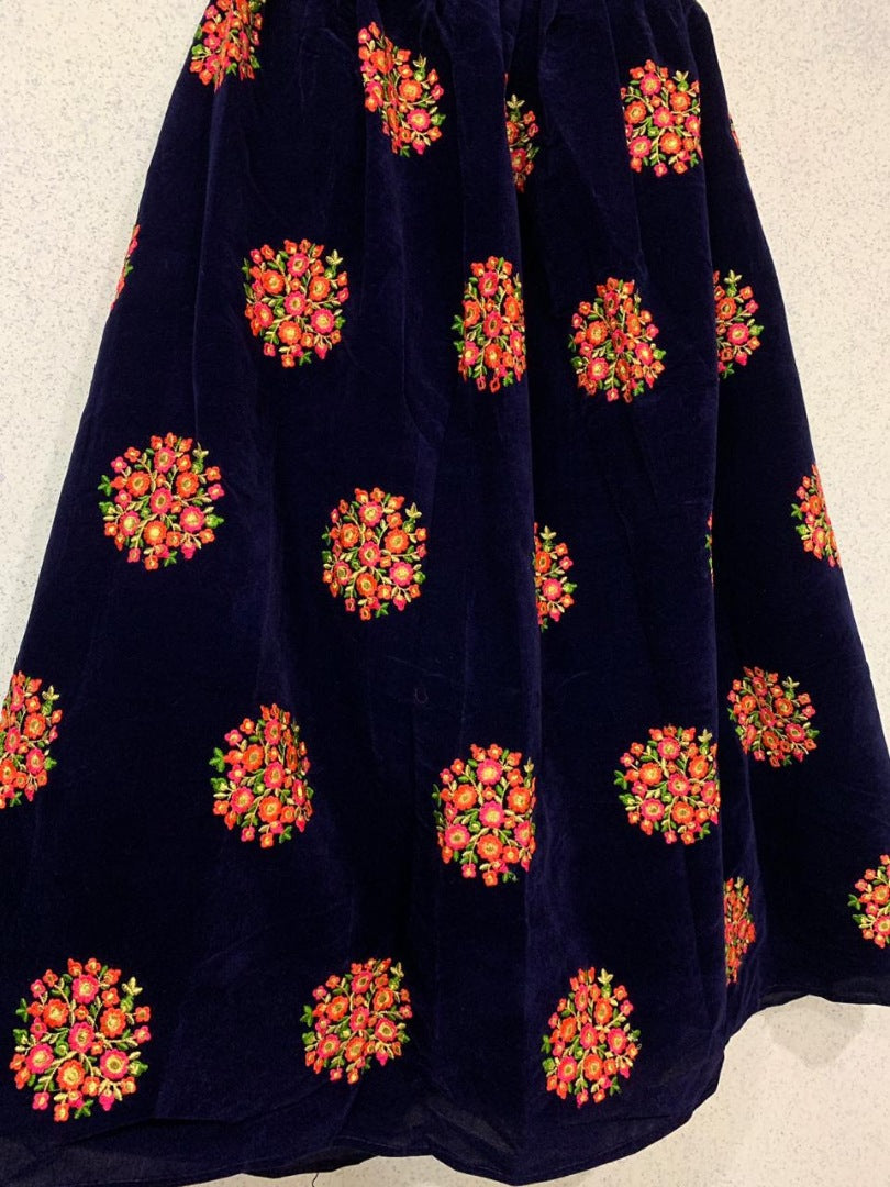 Navy blue velvet designer embroidered partywear lehenga choli