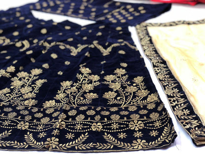 Navy blue velvet satin heavy embroidered ceremonial lehenga choli