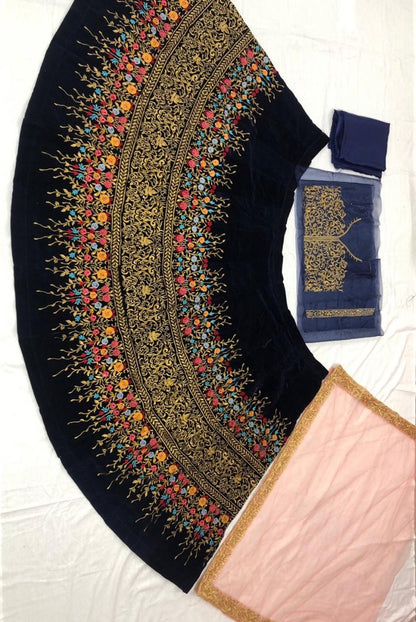 Navy velvet designer multi threadworked heavy wedding lehenga choli
