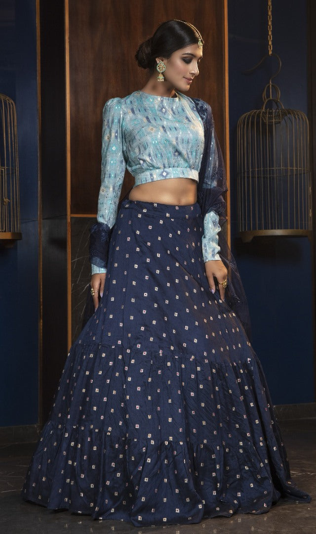 Neavy blue cotton jacquard embroidered party wear lehenga choli