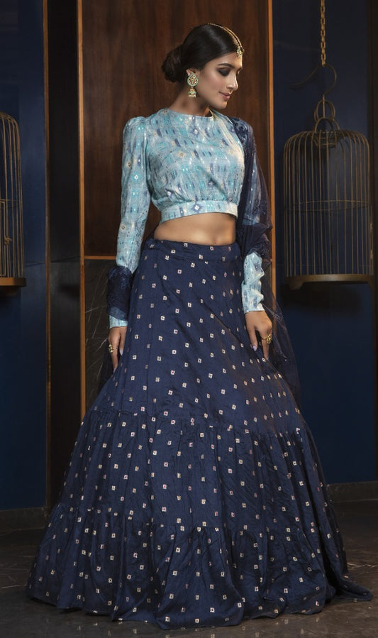 Neavy blue cotton jacquard embroidered party wear lehenga choli
