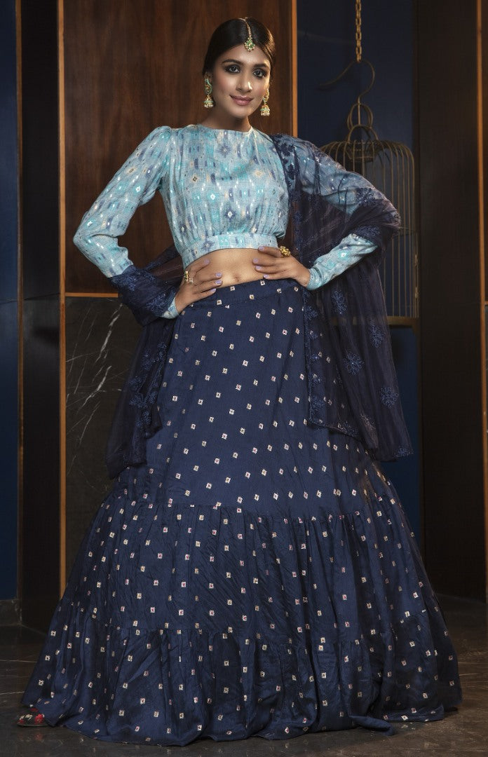 Neavy blue cotton jacquard embroidered party wear lehenga choli