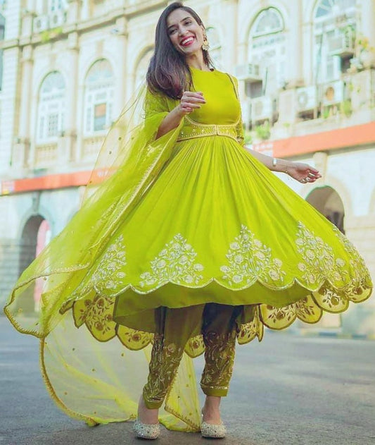 Neon georgette embroidered anarkali suit