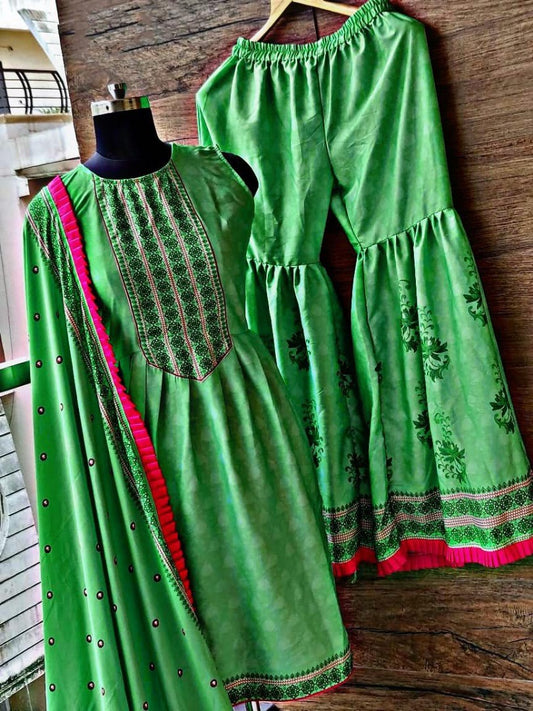 Neon green printed sharara salwar suit