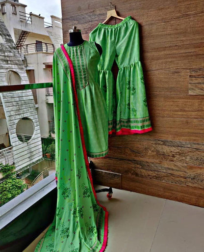 Neon green printed sharara salwar suit