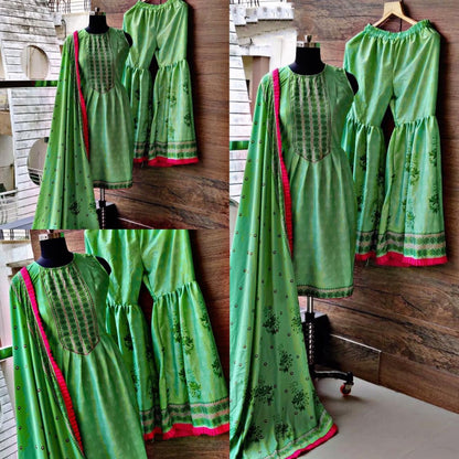 Neon green printed sharara salwar suit