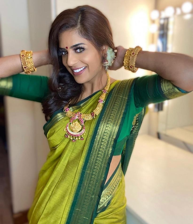 Neon green soft lichi silk jacquard weaving work wedding saree