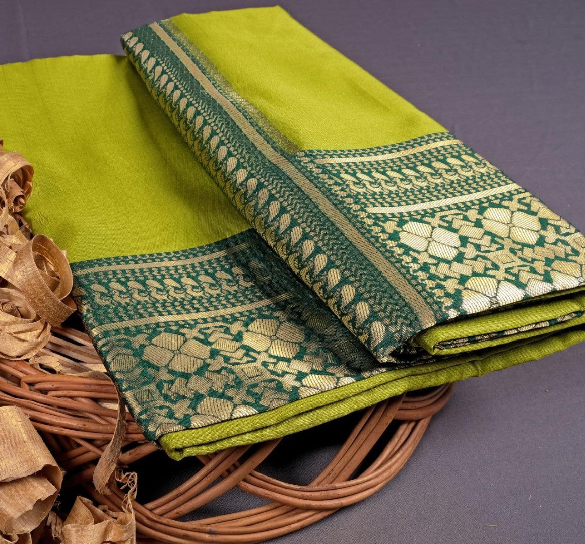 Neon green soft lichi silk jacquard weaving work wedding saree