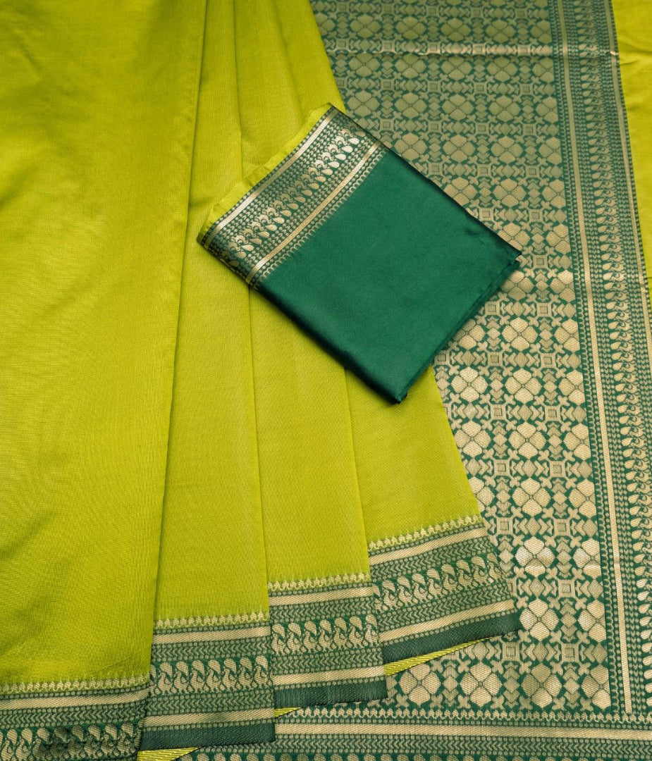 Neon green soft lichi silk jacquard weaving work wedding saree