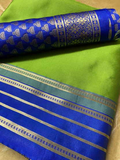 Neon green soft lichi silk jacquard weaving work wedding saree