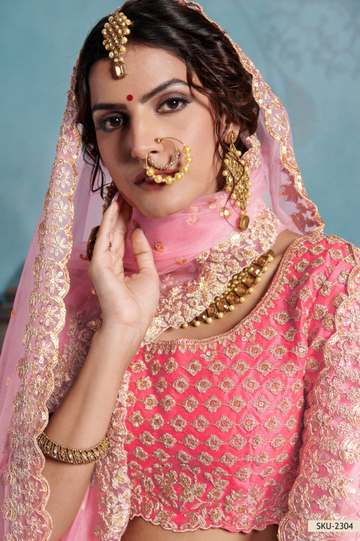Neon pink art silk designer bridal lehenga choli