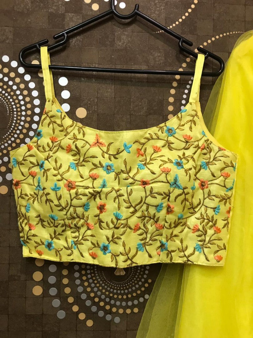 neon yellow net partywear lehenga