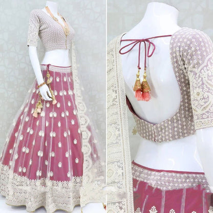 Net lucknowi embroidery work ceremonial lehenga choli