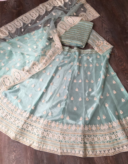 Net lucknowi embroidery work ceremonial lehenga choli