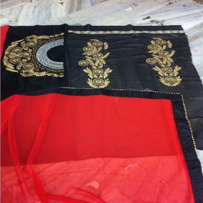 NIKESHA PATEL BEAUTIFUL RED & BLACK SAREE
