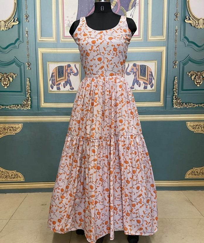 Off white american crepe silk digital print gown