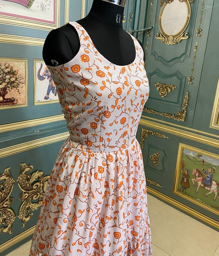 Off white american crepe silk digital print gown