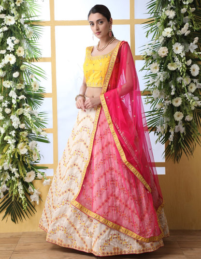Off white art silk sequence thread embroidered bridal lehenga choli