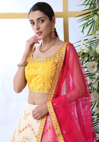 Off white art silk sequence thread embroidered bridal lehenga choli