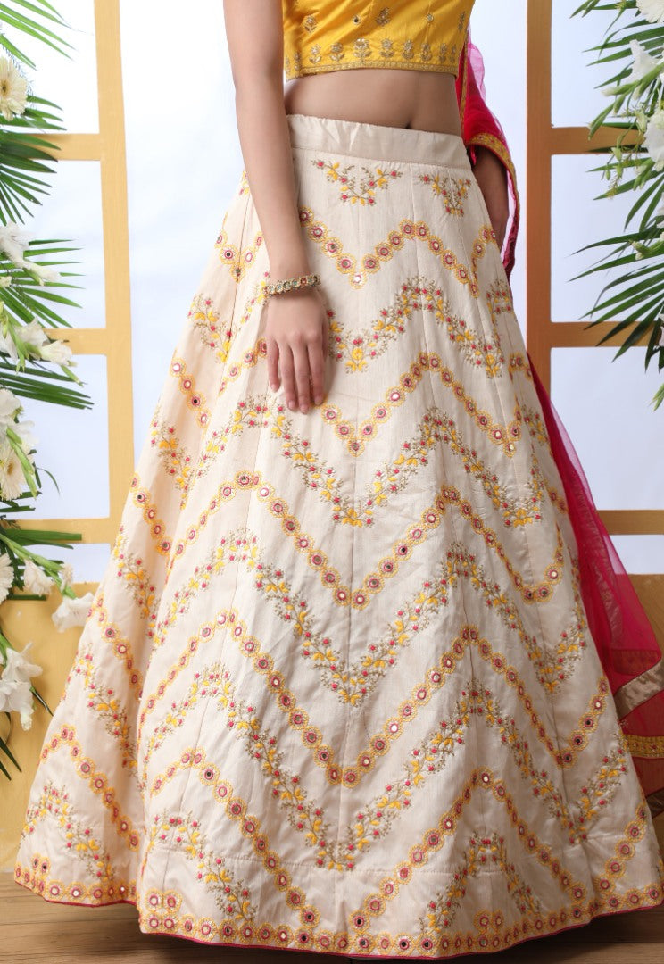 Off white art silk sequence thread embroidered bridal lehenga choli