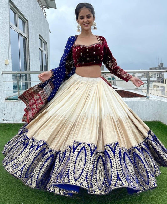 Off white butter silk embroidered lehenga choli for ceremony