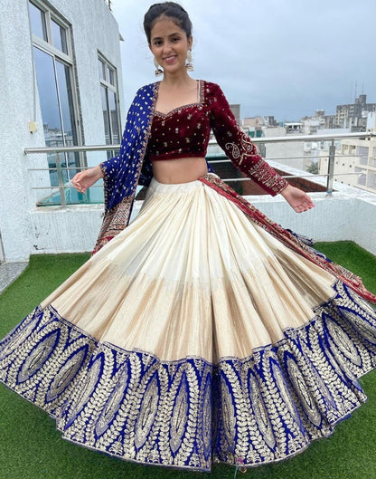 Off white butter silk embroidered lehenga choli for ceremony