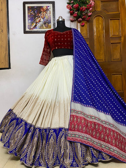 Off white butter silk embroidered lehenga choli for ceremony