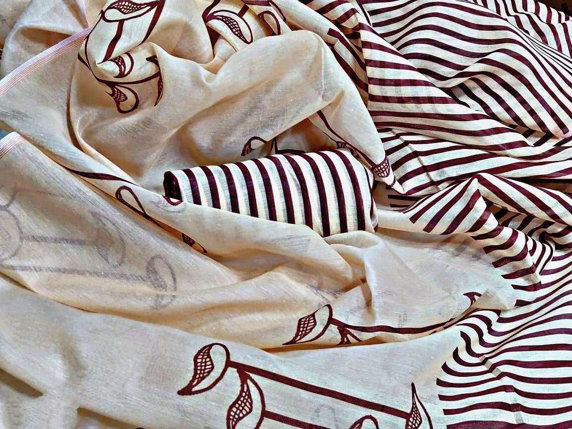 off white chanderi cotton printed stylist saree